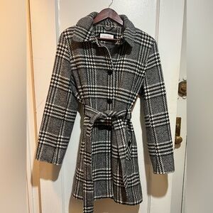 Calvin Klein Checkered Houndstooth Wool Trench